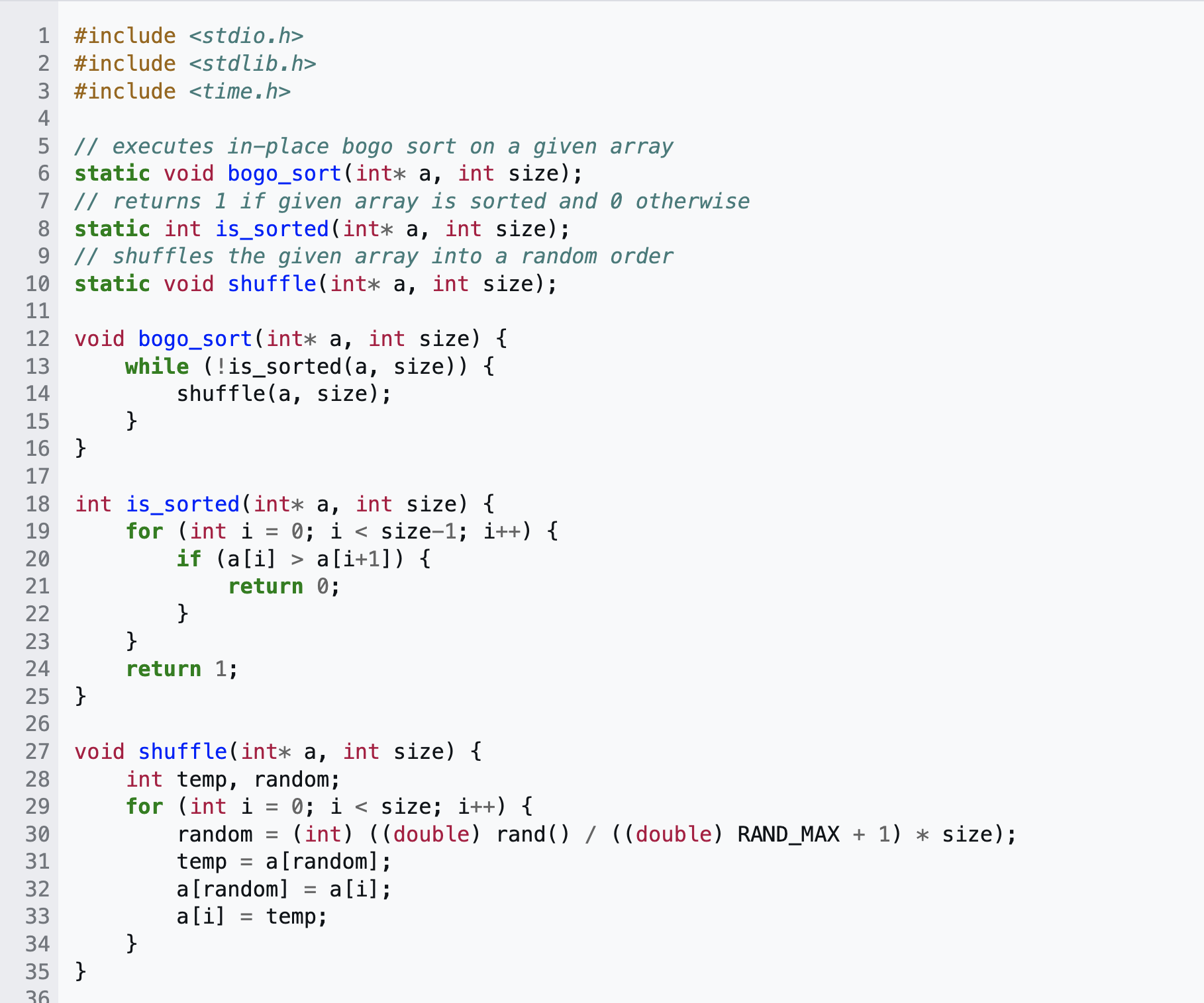 c implementation